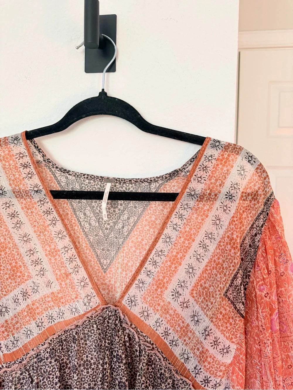 Free People Boho V-Neck Peasant Blouse in Rust and Brown